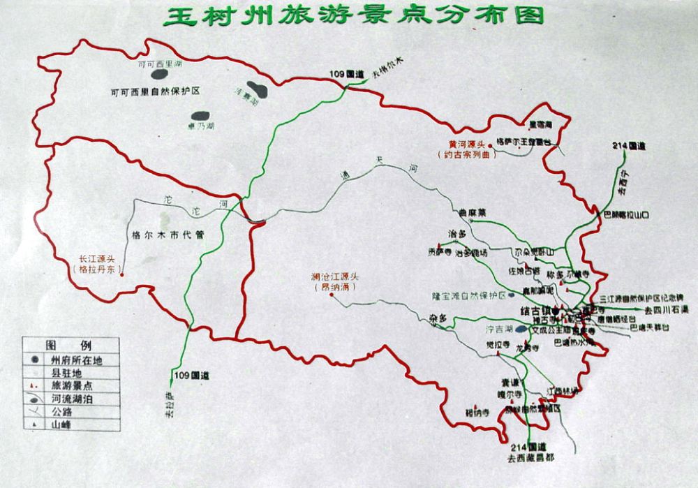 玉樹(shù)旅游景點(diǎn)分布圖。資料來(lái)源：青海玉樹(shù)州旅游局